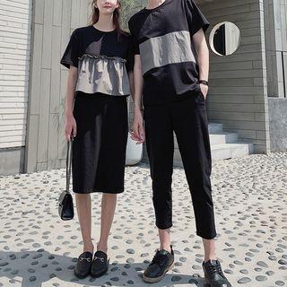 Couple Matching Color Block Short-sleeve T-shirt / T-shirt Dress