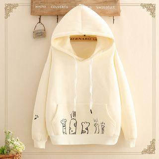 Cat Paw Embroidered Fleece-lined Hooded Sweater