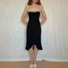 Spaghetti Strap Furry-trim Ruffled Midi Dress