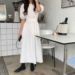 Puff-sleeve Open Back Drawstring Dress