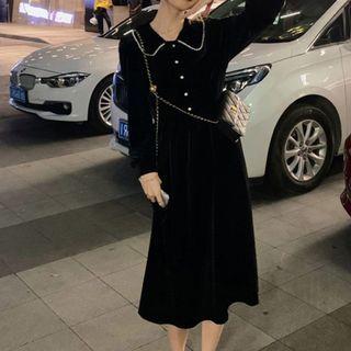 Long-sleeve Velet Collared Dress