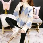 Turtleneck Color-block Loose-fit Sweater