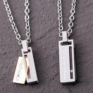 Lettering Rhinestone Pendant Stainless Steel Necklace