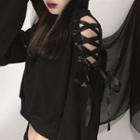 Cat-eared Lace-up Cropped Hoodie