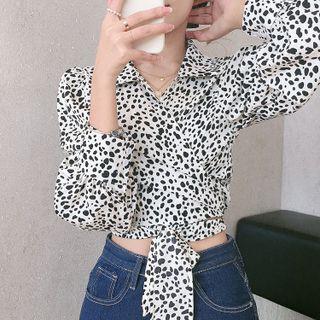 Leopard Print Crop Shirt White - One Size