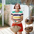 Rainbow Stripe Pointelle-knit Top