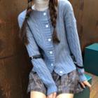 Long-sleeve High-neck Plain T-shirt / Plain Knit Cardigan Plaid Pleated Mini Skirt