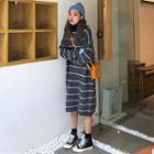 Striped Turtle-neck Long-sleeve Loose-fit Knit Dress