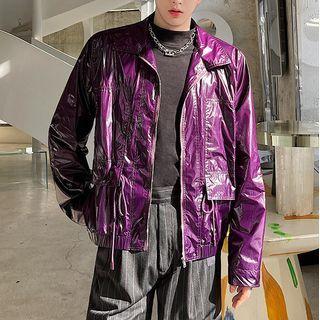 Wet-look Plain Zip Jacket