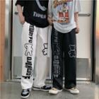 Lettering Bear Print Wide-leg Pants