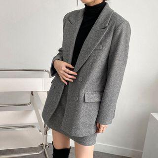 Peaked-lapel Herringbone Blazer