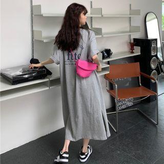 3/4 Sleeve Print Slit-side T-shirt Dress