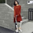 Long-sleeve Slit-side Pullover Dress