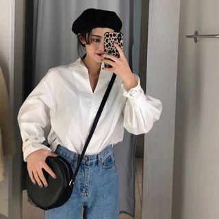 Long-sleeve Loose-fit Plain Shirt White - One Size