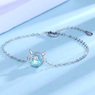 925 Sterling Silver Faux Crystal Devil Bracelet 1 Pc - Silver - One Size