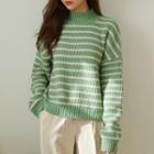 Mock-neck Stripe Rib-knit Sweater