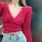 Ruched V-neck Long-sleeve Slim-fit Top