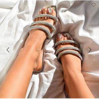 Embellished Faux Leather Slide Sandals