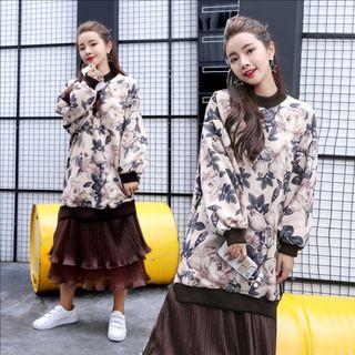 Set: Floral Print Pullover + Layered Midi Skirt
