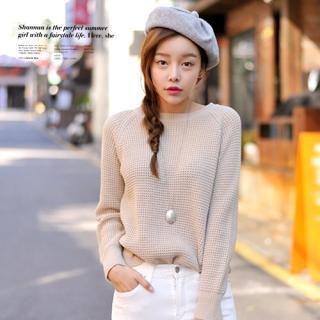 Round-neck Waffle-knit Top