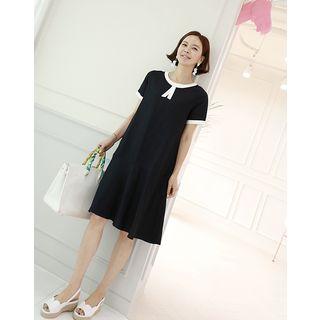 Short-sleeve Contrast-trim Linen Blend Dress