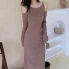 Cold-shoulder Plain Slim-fit Dress