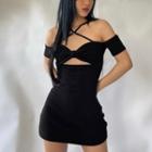 Criss-cross Plain Cut Out Bodycon Dress
