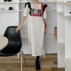 Ruffle Trim Lettering Midi T-shirt Dress