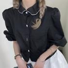 Puff-sleeve Button-up Blouse Black - One Size