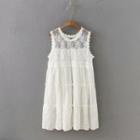 Sleeveless Mini A-line Lace Dress White - One Size