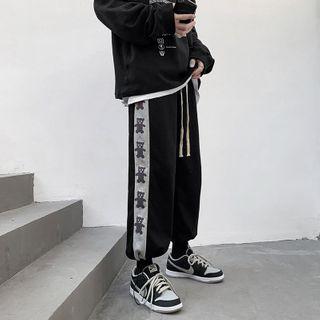 Color-block Printed Cargo Straight-cut Pants