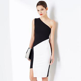 Two-tone Asymmetric Sheath Dress