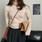 Long-sleeve Turtle-neck Drawstring Knit Top