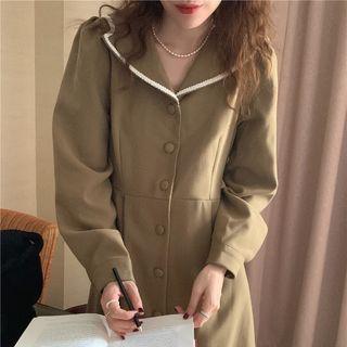 Long-sleeve Single Breasted Midi A-line Dress