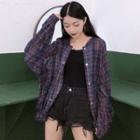 Plaid Balloon-sleeve Light Jacket As Shown In Figure - One Size