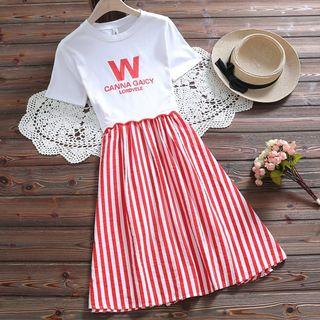 Short-sleeve Midi Striped A-line Dress