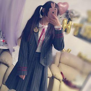 Set: Striped Double-breasted Blazer + Striped Jumper Skirt