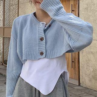 Cropped Cardigan / Long-sleeve Asymmetrical Hem T-shirt