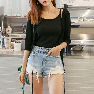 Set: Tie-detail Cardigan + Spaghetti-strap Top