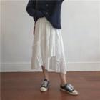 Dotted Ruffle Trim Midi A-line Skirt