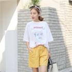 Elbow-sleeve Illustration T-shirt