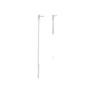 Sterling Silver Simple Fashion Long Tassel Cubic Zircon Asymmetric Earrings Silver - One Size