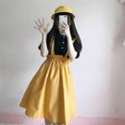 Set: Short-sleeve Blouse + Suspender Midi Skirt