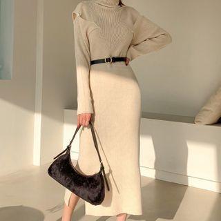 Long-sleeve Cutout Mock-neck Mini Dress