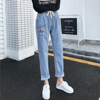 Dog Embroidered Harem Jeans