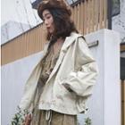 Buttoned Hooded Jacket Light Green - One Size