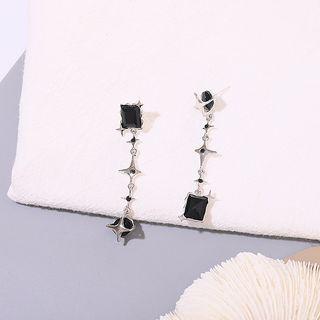 Asymmetrical Geometric Rhinestone Stud Earring Black - One Size