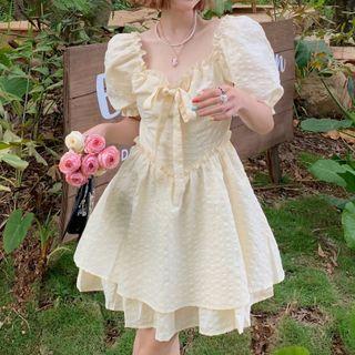 Puff-sleeve Bow Mini Corset Dress