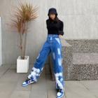 Washed Tie-dye Wide Leg Jeans