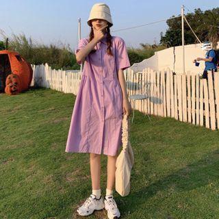 Plain Short Sleeve Shirtdress